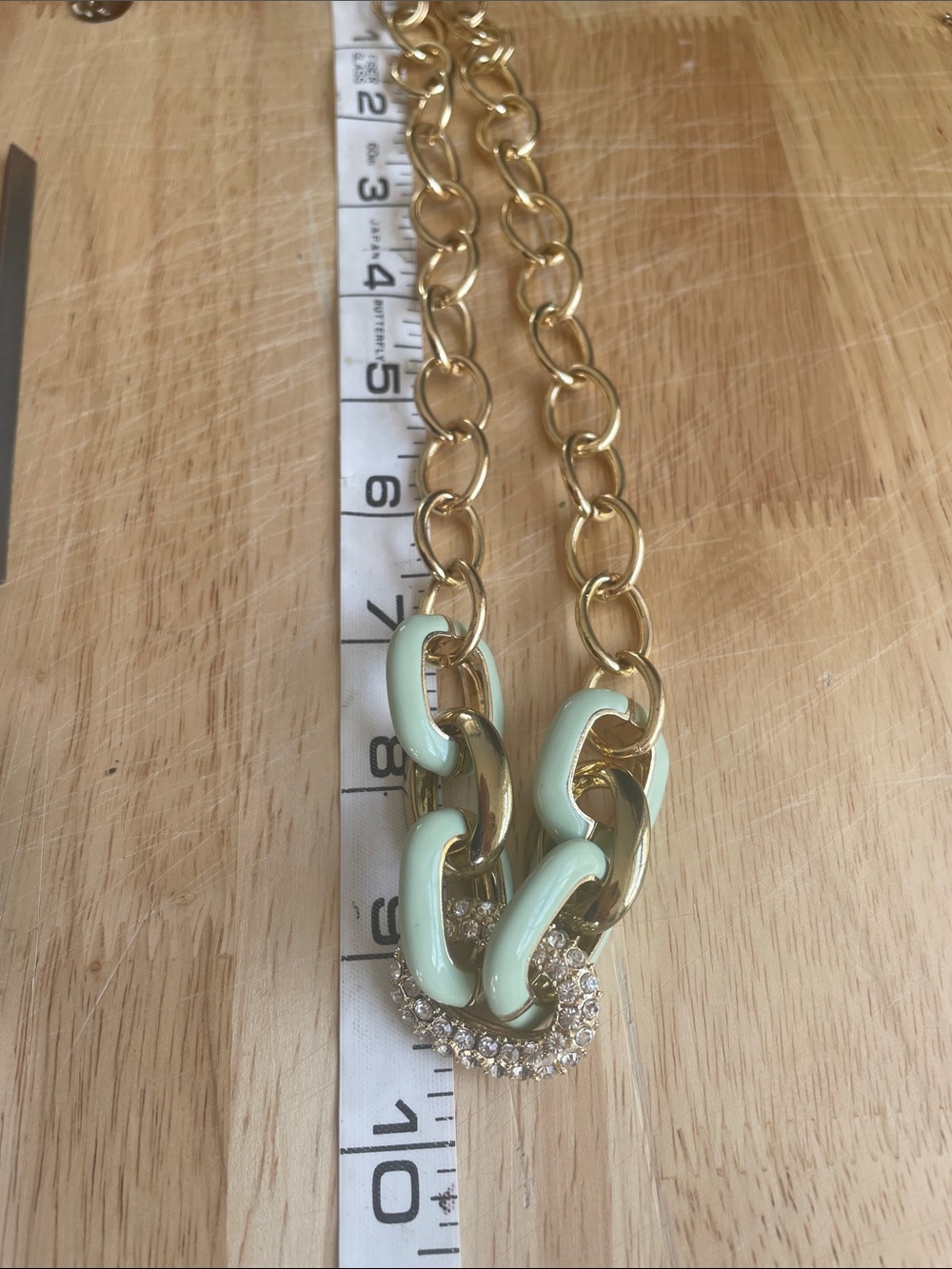Gold Chain Link Toggle W/ mint and Crystal links Paired with Jadeite Beads - Picture 6 of 10